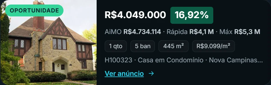 Imóvel anunciado abaixo do valor calculado pela AiMO